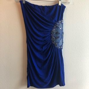 Royal Blue Strapless Bodycon Ruched Dress